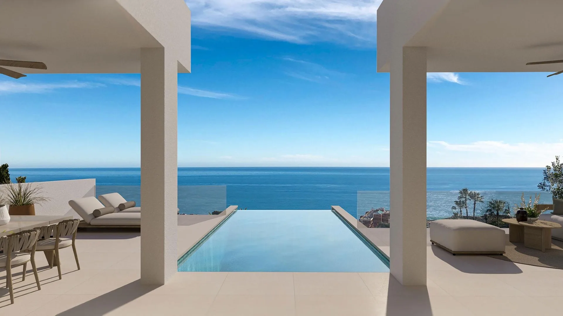 A terrace with an infinity pool overlooking the Mediterranean